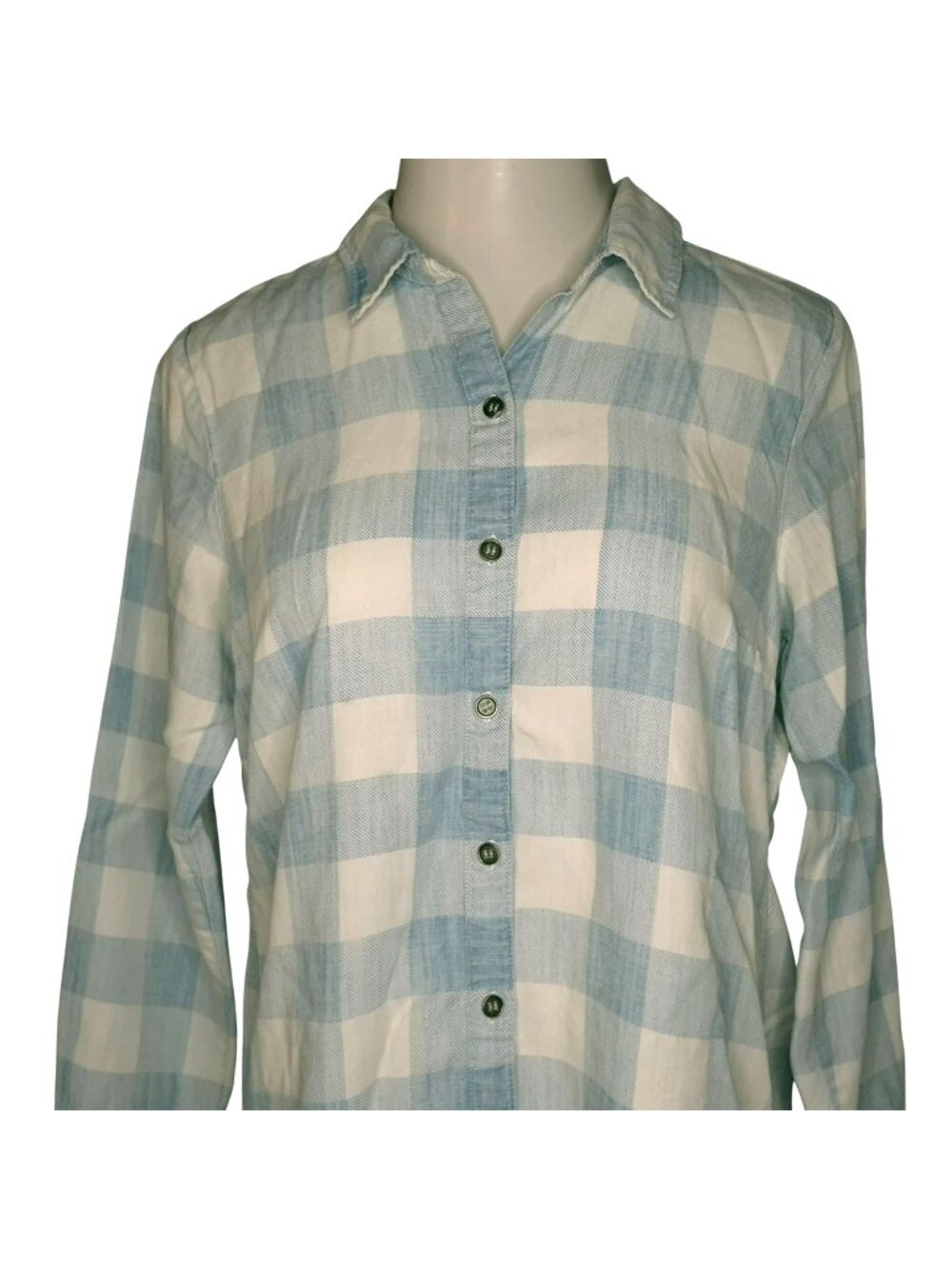 Soft Surroundings Womens Plaid Long Sleeve Button-Up Shirt M Hi Lo Casual